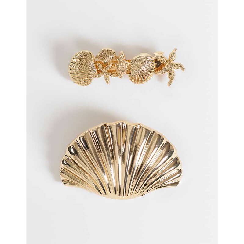 ONLY 2-pack seashell hairclips in gold 115591560