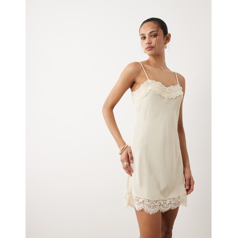 Cotton On estelle asymmetric slip mini dress in honey cream-White 115591629