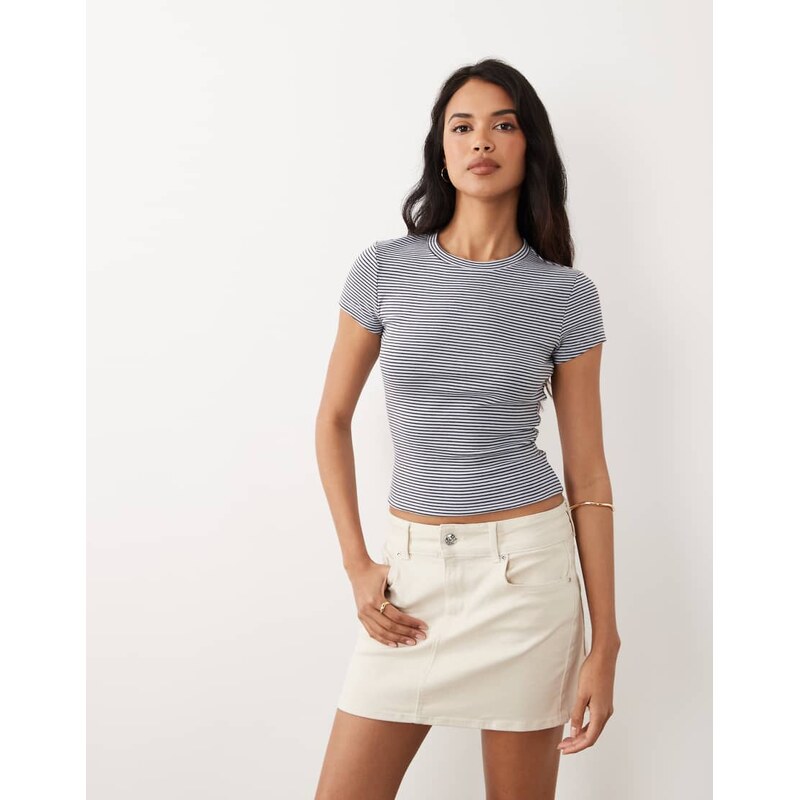 Gina Tricot crew neck top in brown and blue stripe
