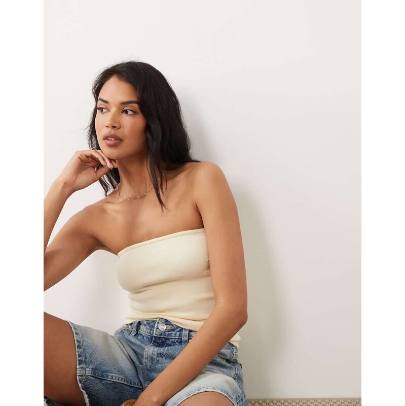 Gina Tricot super stretch tube top in buttermilk yellow