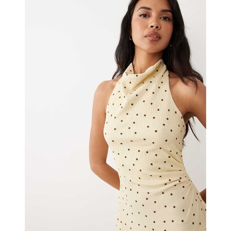 Gina Tricot halterneck mini dress in yellow polka dot