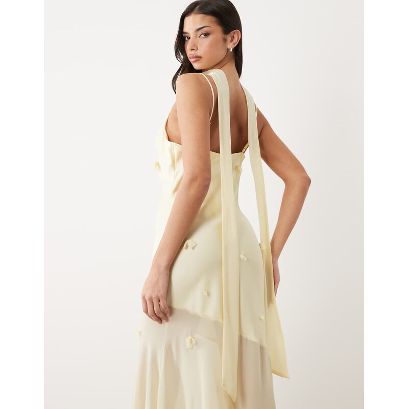 Gina Tricot 3D floral cowl neck sheer maxi dress in yellow