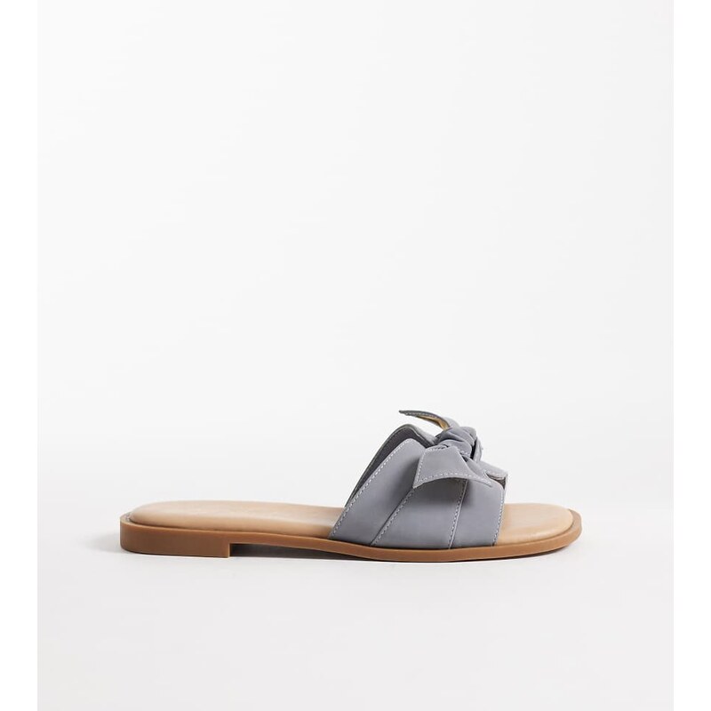 New Look Wide Fit woven bow detail sandal in mid blue