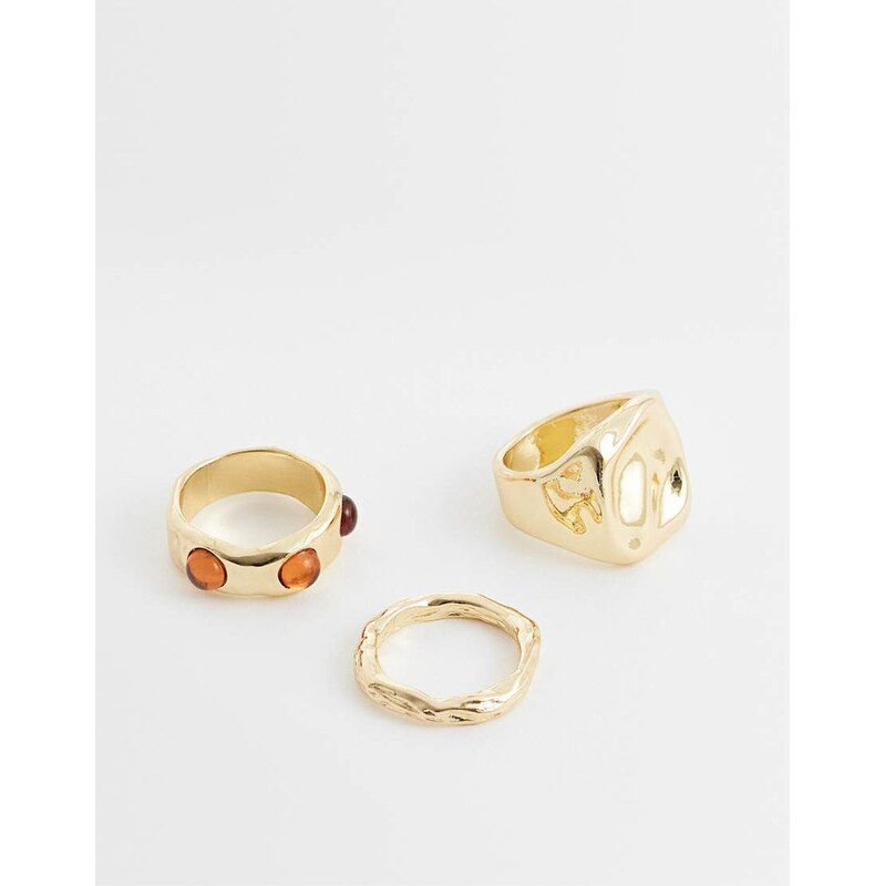 Mango textured 3 pack ring in gold