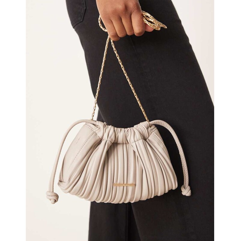 Calvin Klein plisse drawstring shoulder bag in light grey-Neutral 115591400