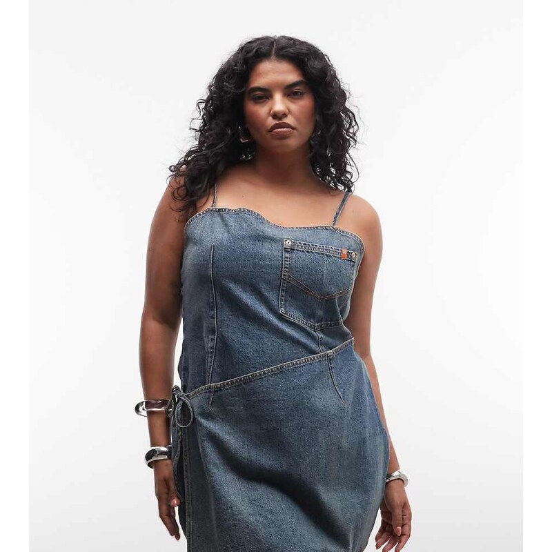 COLLUSION Plus denim wrap dress in mid wash-Blue 115591519