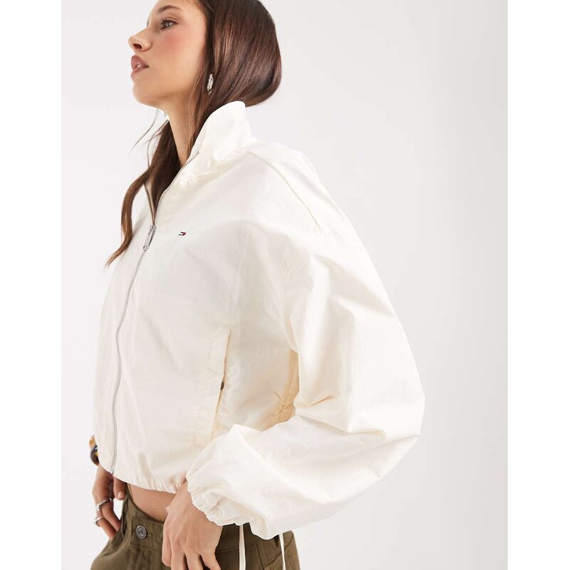 Tommy Jeans high neck jacket with tie detail in cream-White 115591534