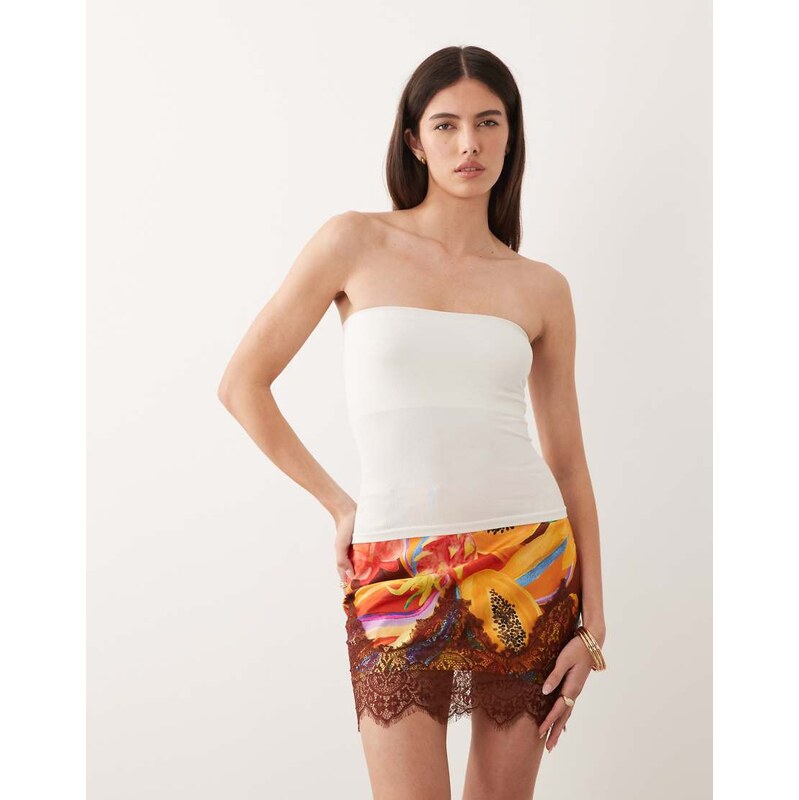 Never Fully Dressed Rio mini skirt with lace trim in papaya