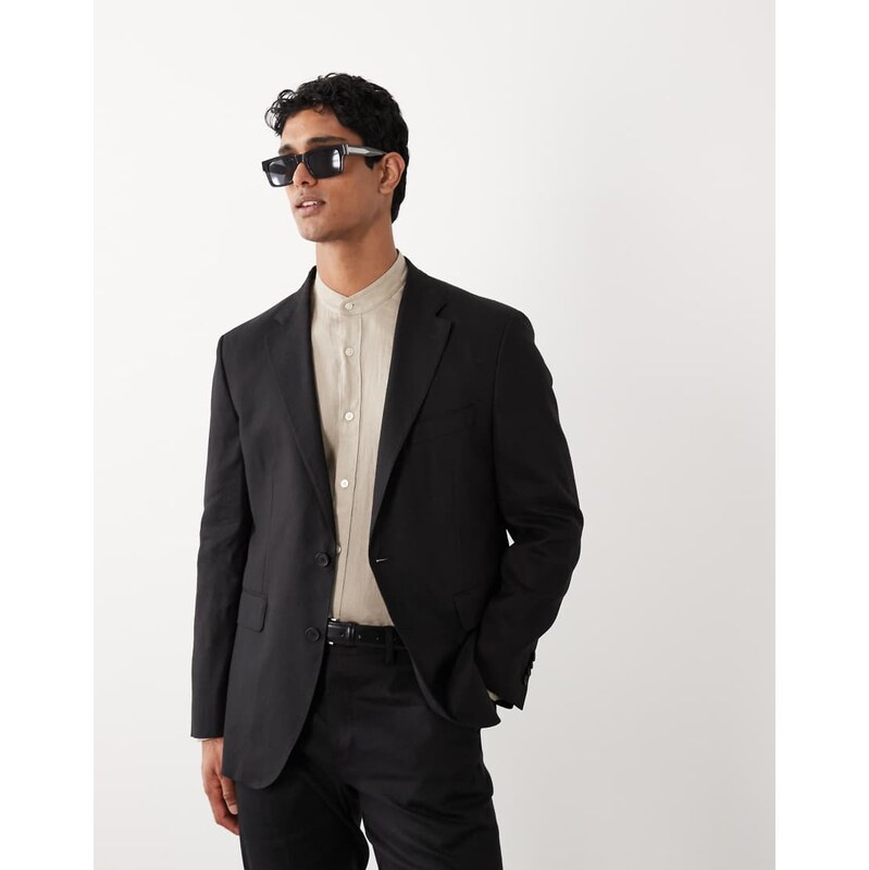 Mango Amalfi linen mix blazer co-ord in black