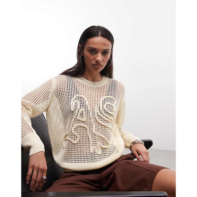 AllSaints Raelyn knitted logo jumper in off white 115591651