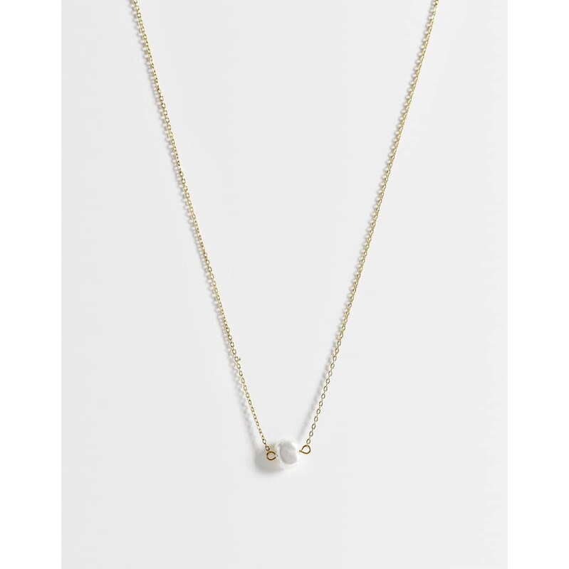 ASOS DESIGN stainless steel necklace with faux pearl pendant in gold 115591660