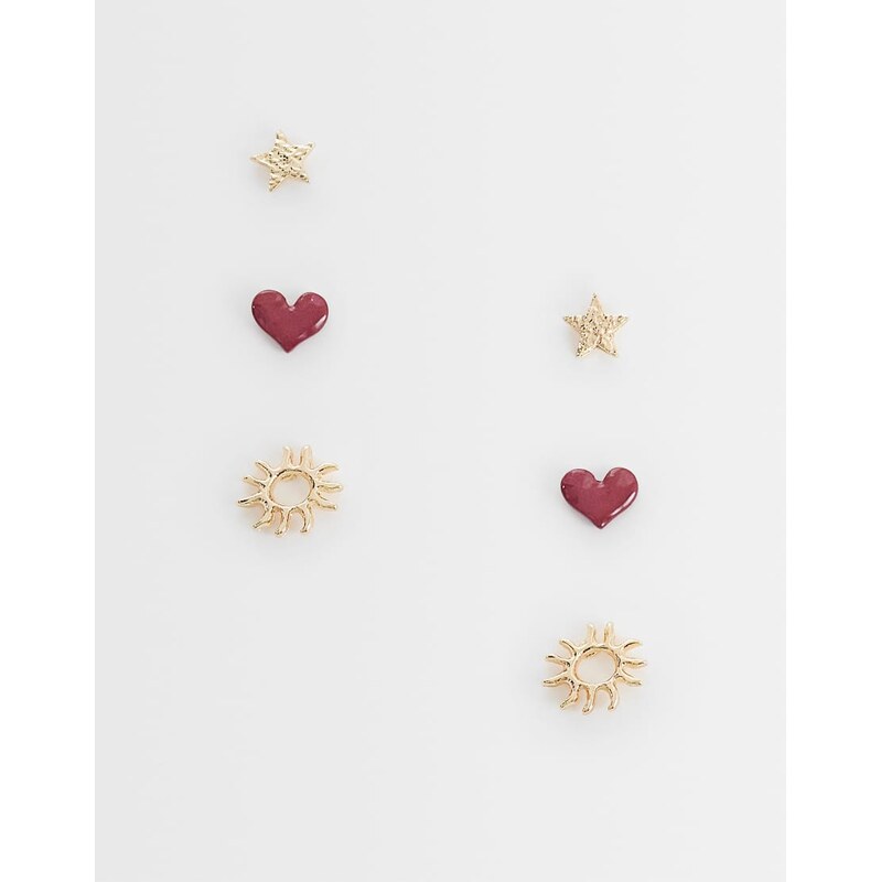 ASOS DESIGN multi-pack of studs with enamel hearts and sun