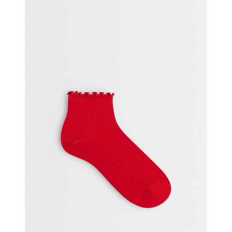Topshop ribbed frill socks in red 115591675