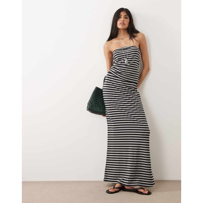 ASOS DESIGN co-ord column maxi skirt in grey and black stripe
