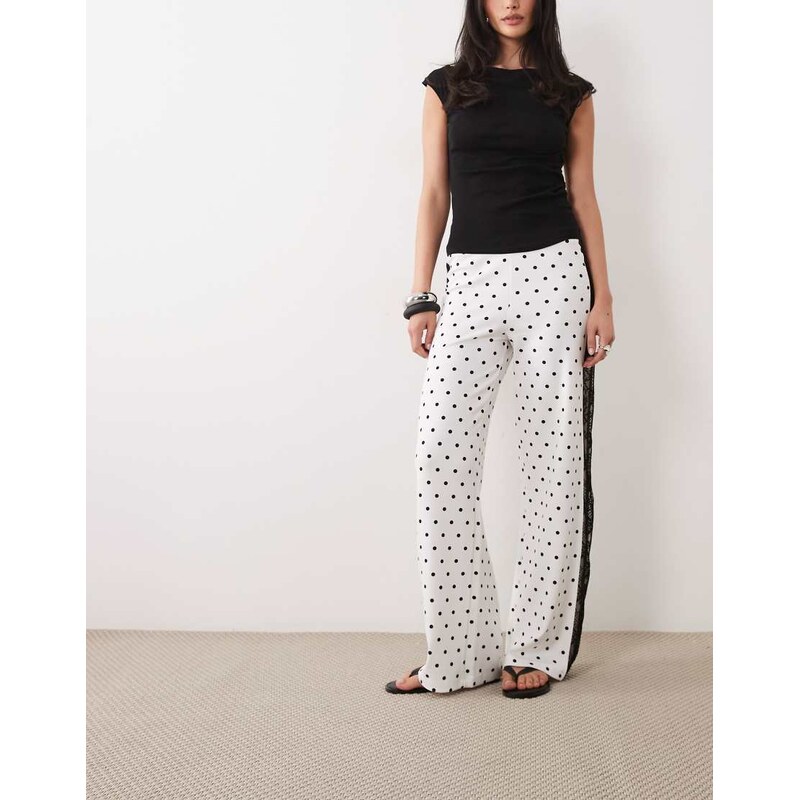 ASOS DESIGN wide leg trouser with lace side panel in polka dot print 115591713