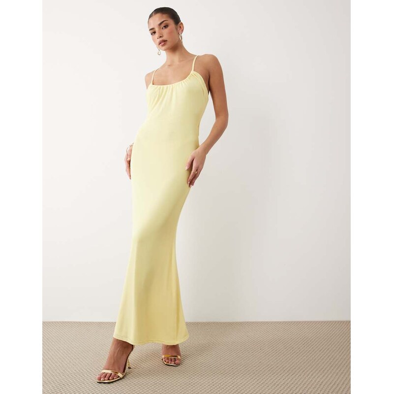 ASOS DESIGN strappy mesh cami style maxi dress in buttermilk