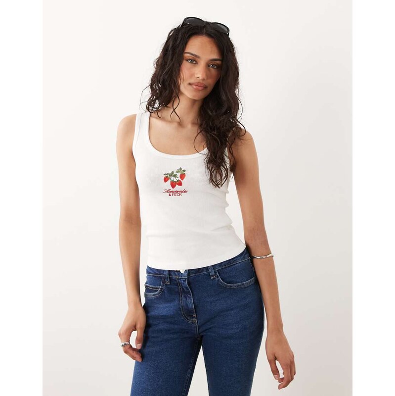 Abercrombie & Fitch scoop neck tank top with strawberry embroidery in 115591723