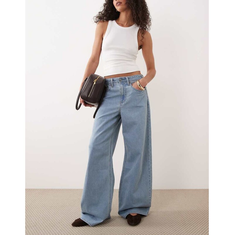 Abercrombie & Fitch high rise wide leg jeans in light blue wash 115591740