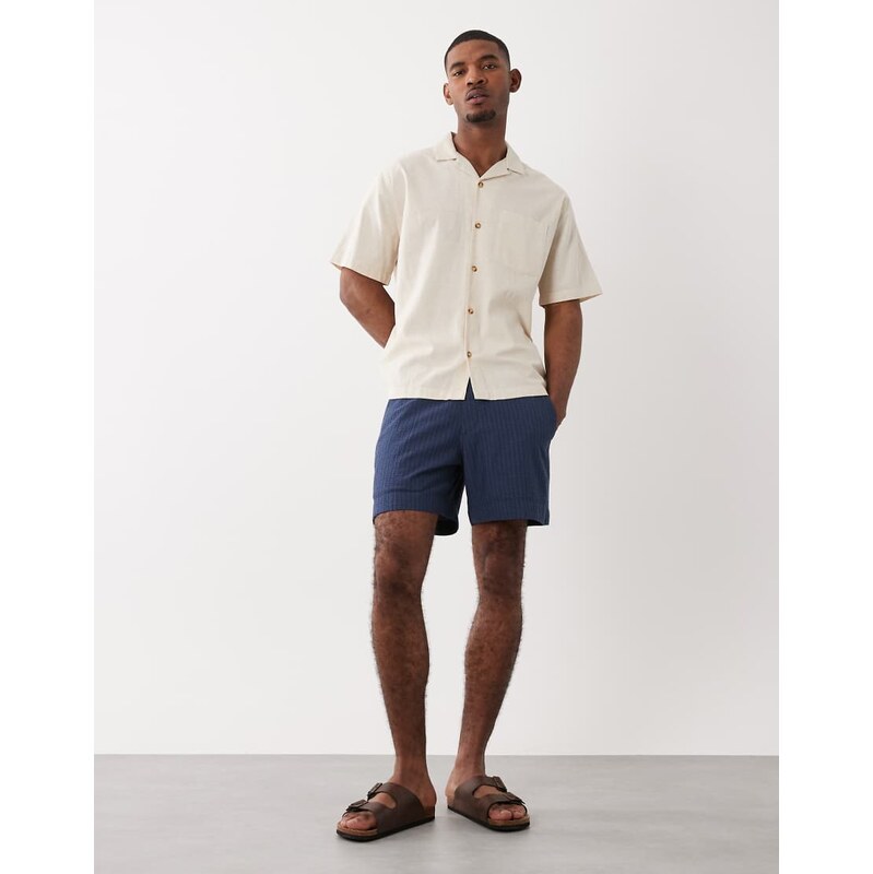 Abercrombie & Fitch 6inch pull on shorts in dark blue stripe 115591744