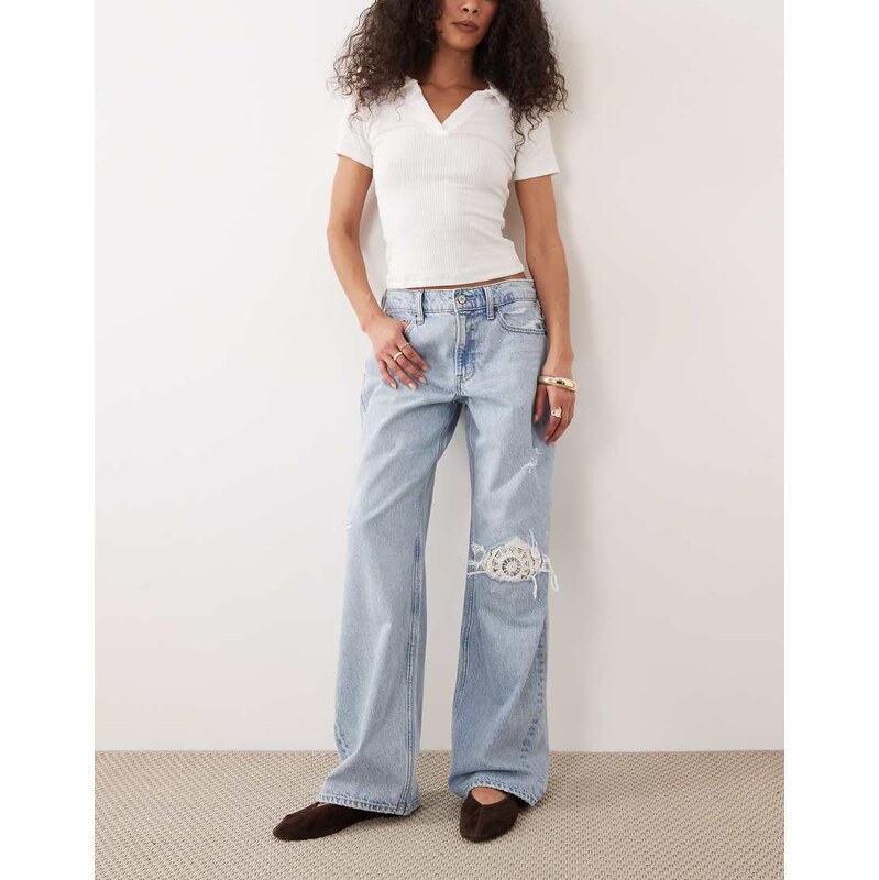 Abercrombie & Fitch baggy fit low rise jeans with crochet rip detail 115591753