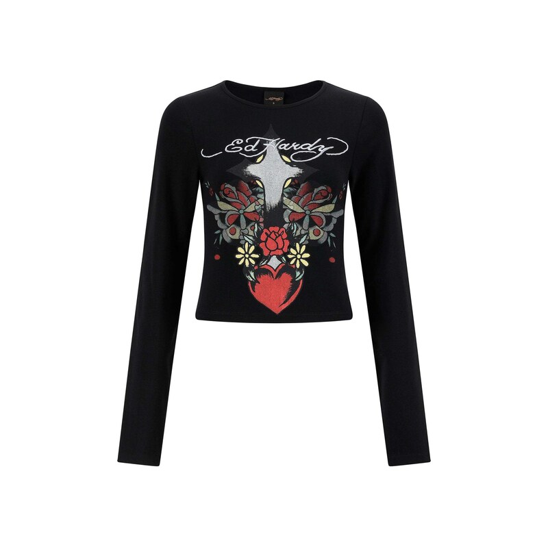 Ed Hardy Tričko šedý melír / oranžově červená / černá / bílá 115593142