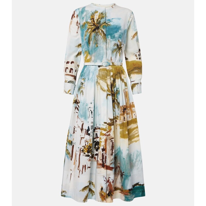 Oscar de la Renta Pleated printed cotton-blend cocktail dress