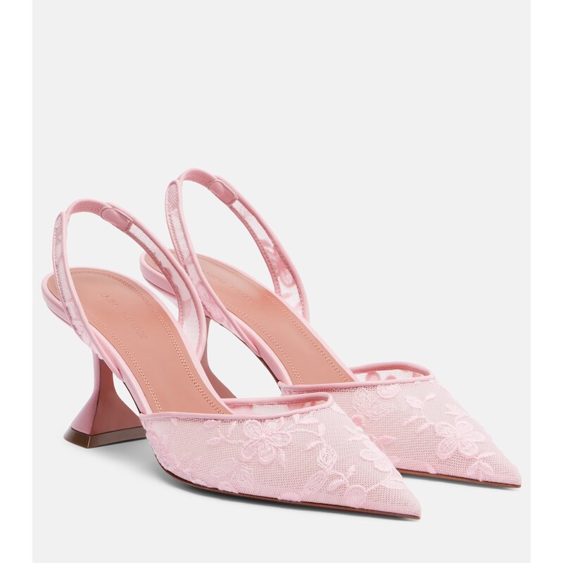 Amina Muaddi Holli leather-trimmed lace slingback pumps