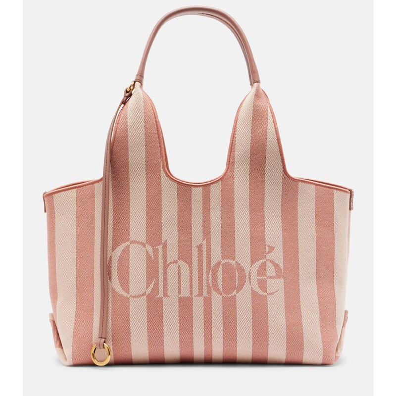 Chloé Chloé Stripy Large logo canvas tote bag