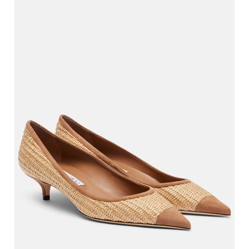 Jimmy Choo Amelia suede-trimmed raffia pumps