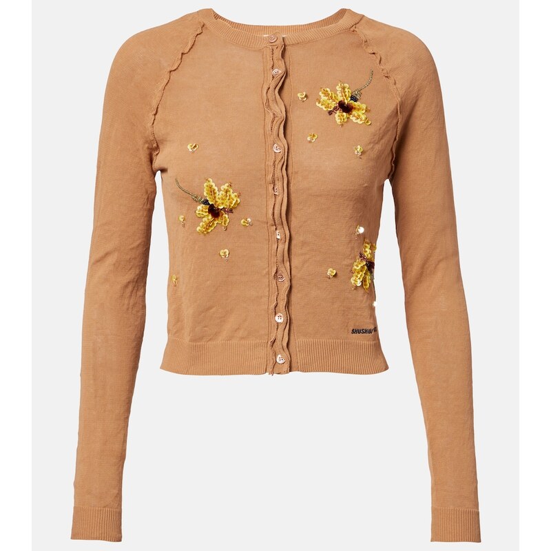 Shushu/Tong Beaded floral cotton-blend cardigan