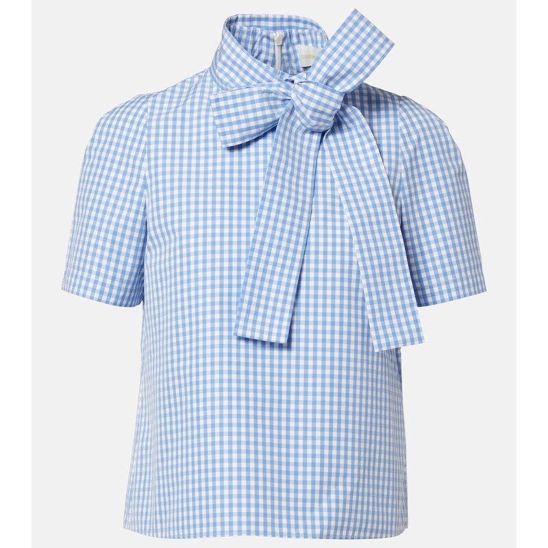 Shushu/Tong Bow-detail gingham cotton top
