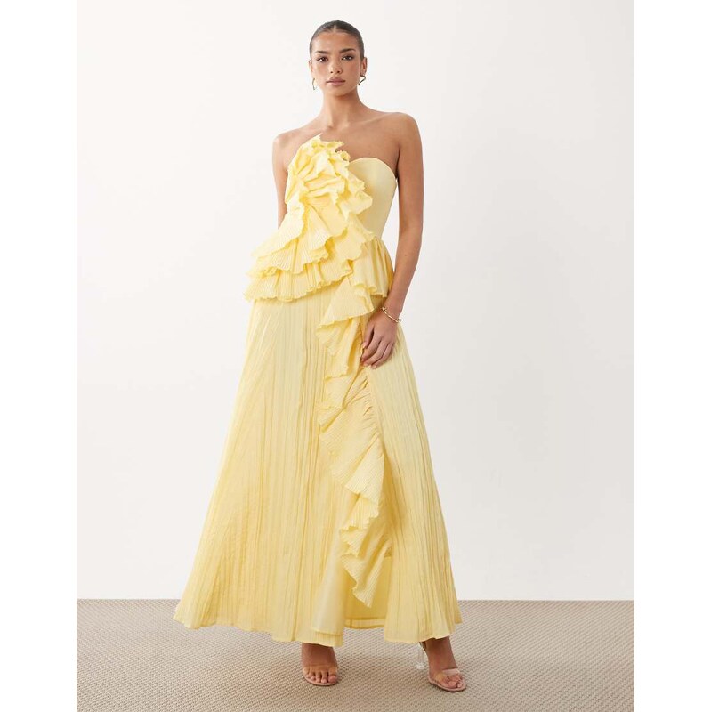 ASOS LUXE bandeau pleated maxi dress in yellow