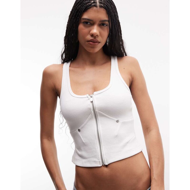 Abrand Jeans Abrand zip up cropped denim top in white 115595143