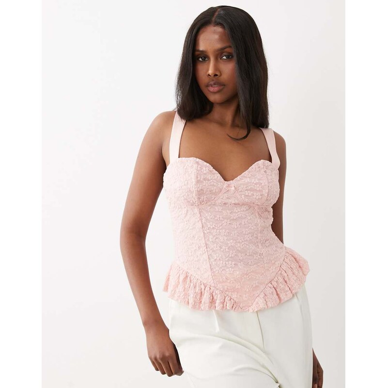 Gina Tricot corset detail lace top in pink