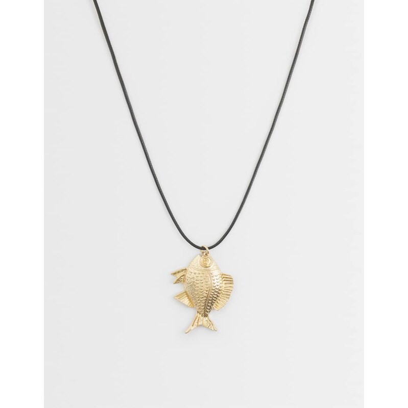 ASOS DESIGN black corded necklace with statement fish pendant in gold 115595178