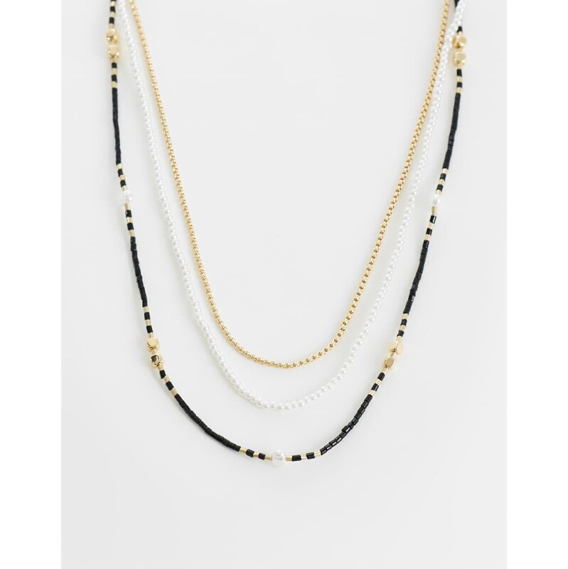 ASOS DESIGN 3 pack seedbead chain and pearl necklace in multi 115595189