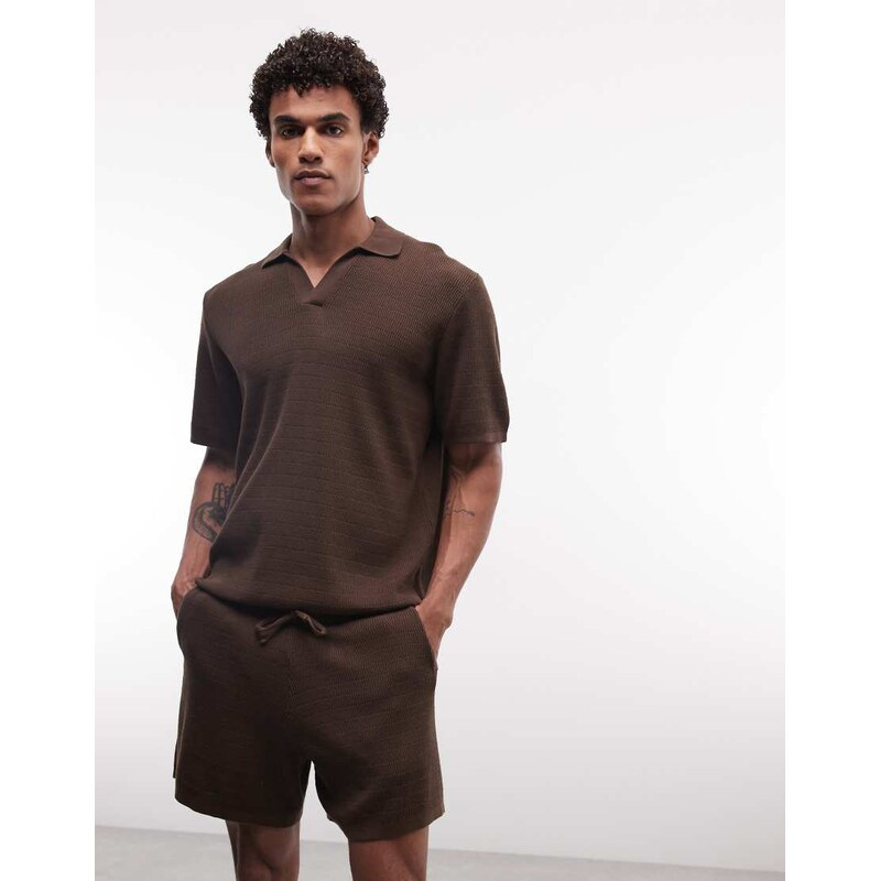 ASOS DESIGN knitted airtex shorts in brown