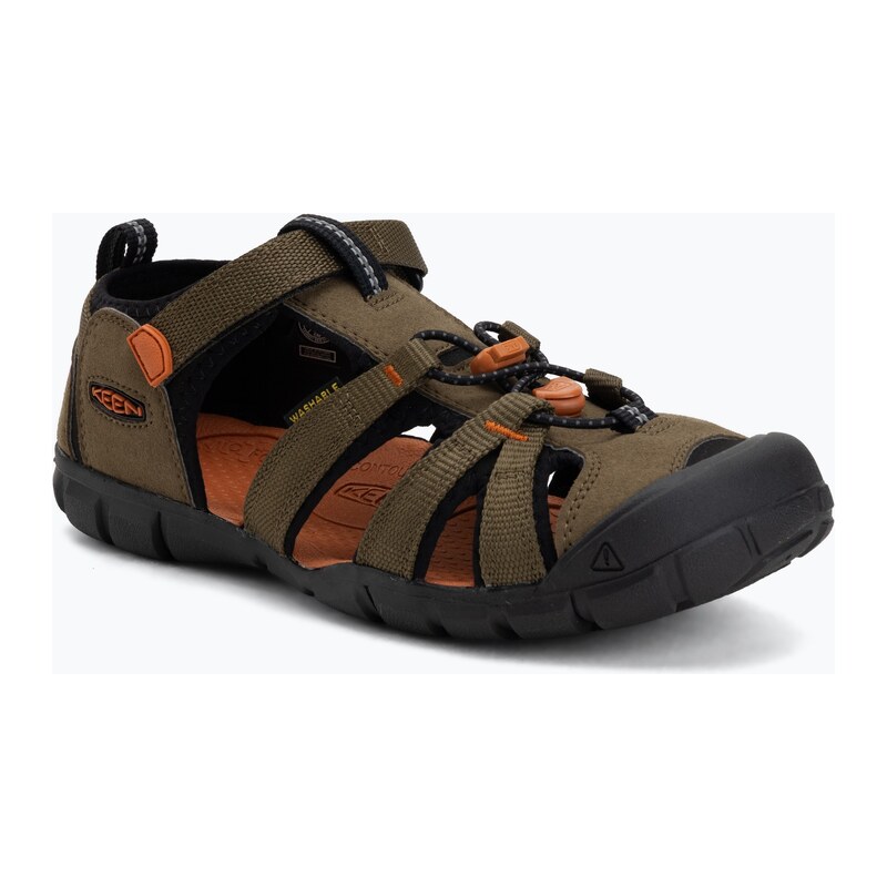 Juniorské sandály KEEN Seacamp II CNX dark olive/gold flame