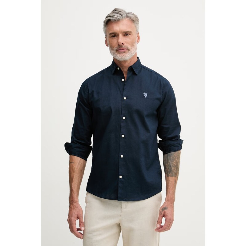 U.S. Polo Assn. košile pánská s bavlnou LINEN BLEND LS