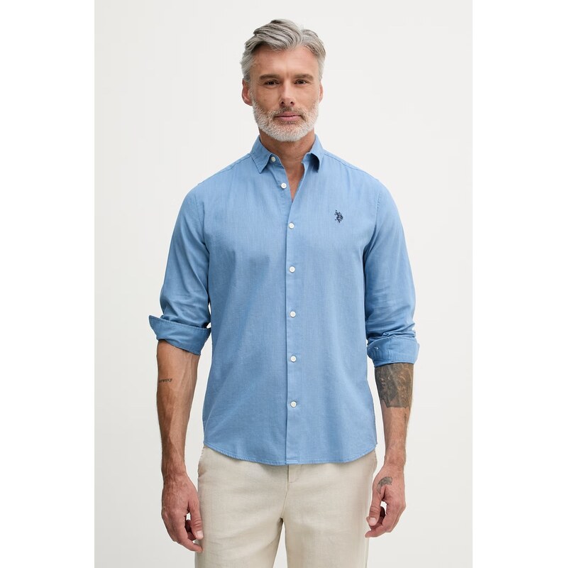 U.S. Polo Assn. košile pánská s bavlnou LINEN BLEND LS