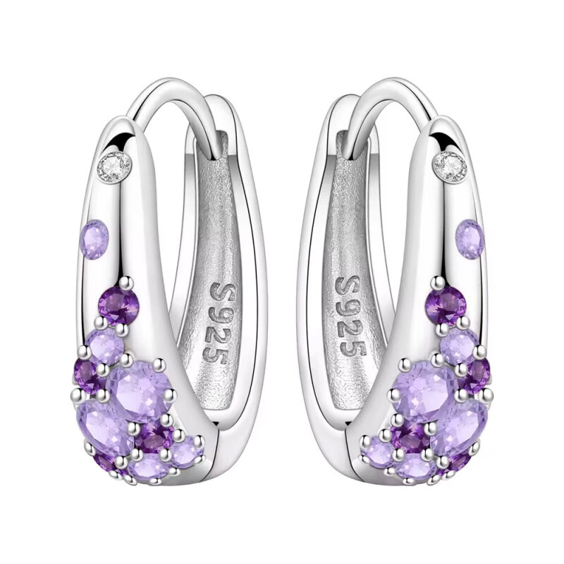 GRACE Silver Jewellery Náušnice s fialovými zirkony Jole -