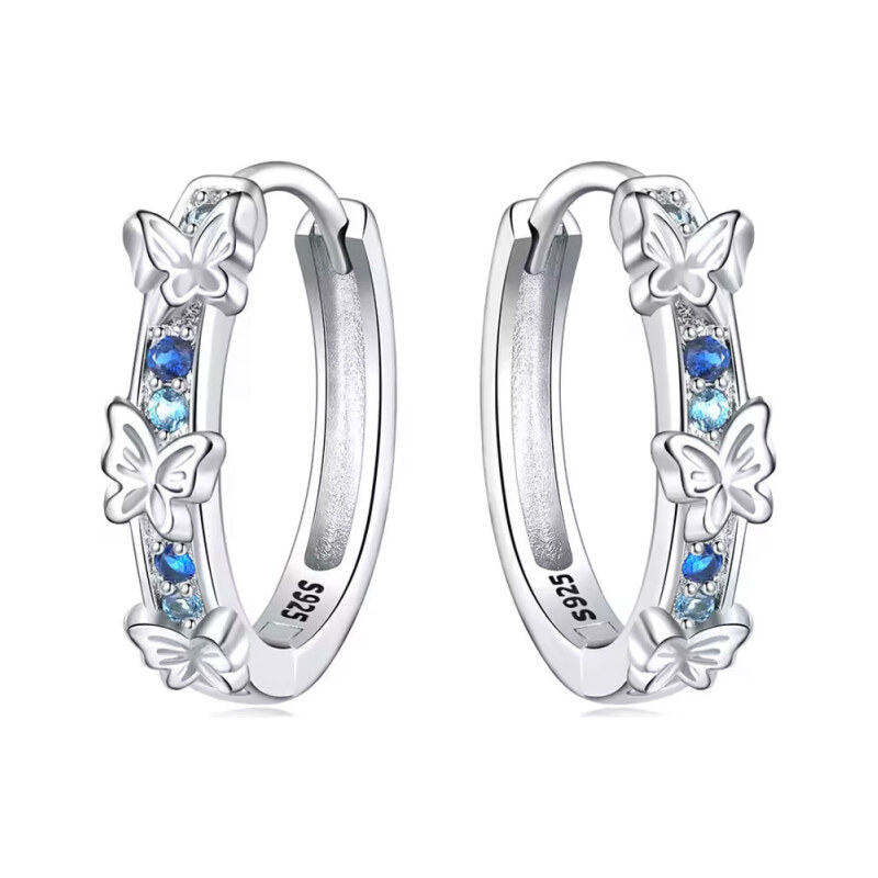 GRACE Silver Jewellery Stříbrné náušnice s motýlky a modrými zirkony - 115604755