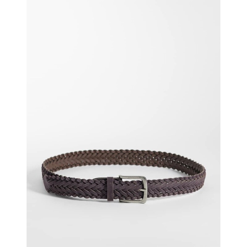 ASOS DESIGN suede braided belt with silver buckle in brown