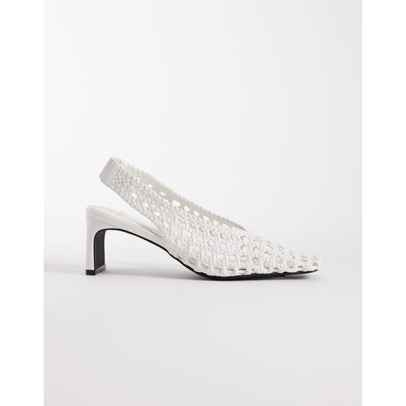 Schuh Saturday sling back heeled woven shoe in white