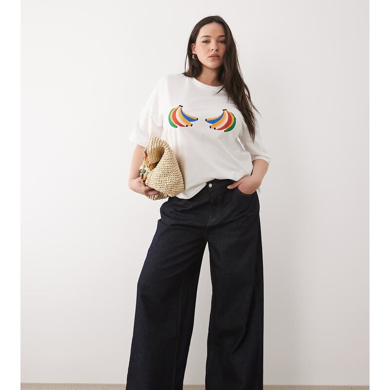 Never Fully Dressed Plus cotton banana front print t-shirt in