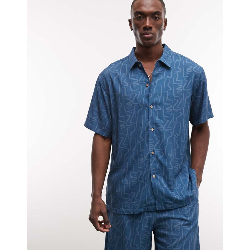 Parlez short sleeve stamp geometric pattern button up co-ord