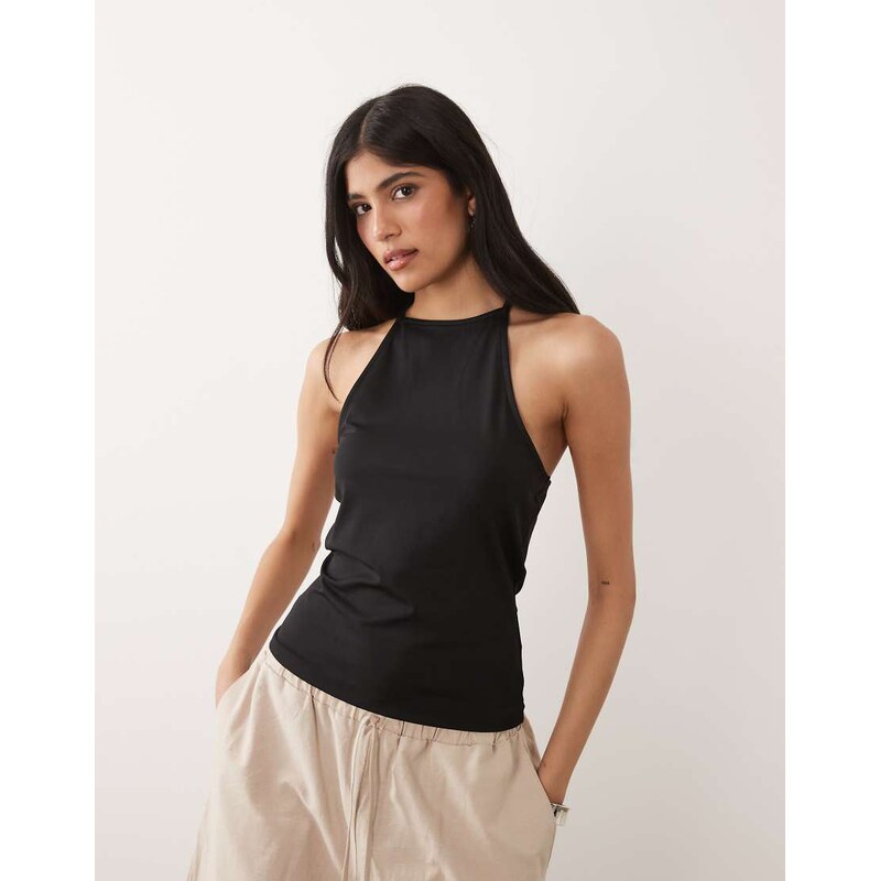 ASOS DESIGN polyamide strappy racer back detail top in black