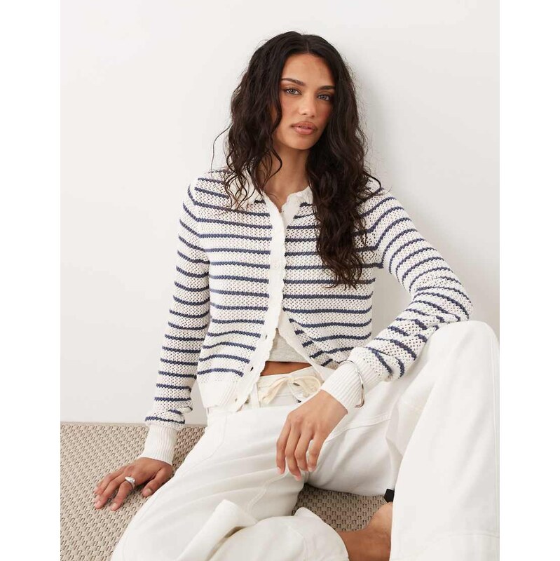 Abercrombie & Fitch fitted knitted cardigan with crochet collar in 115604981
