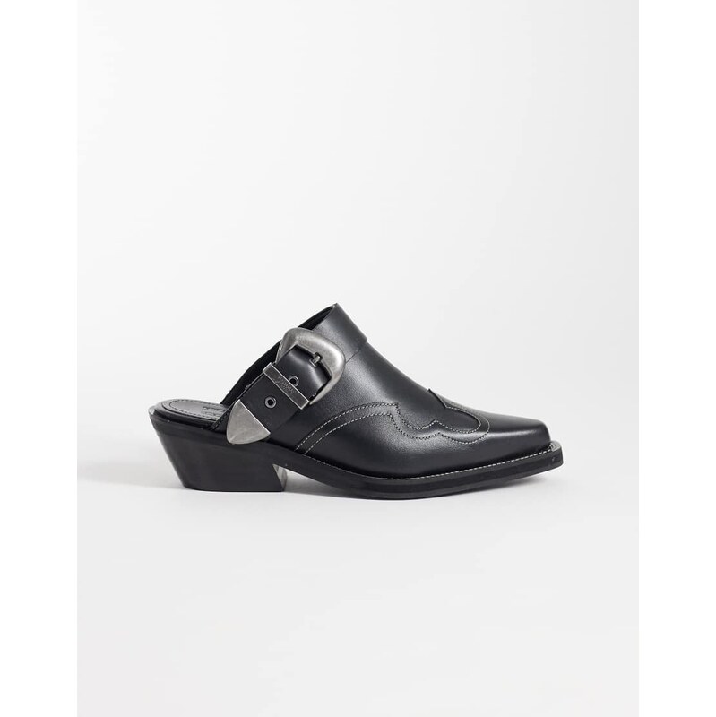 Tommy Jeans leather cowboy mules in black 115634395