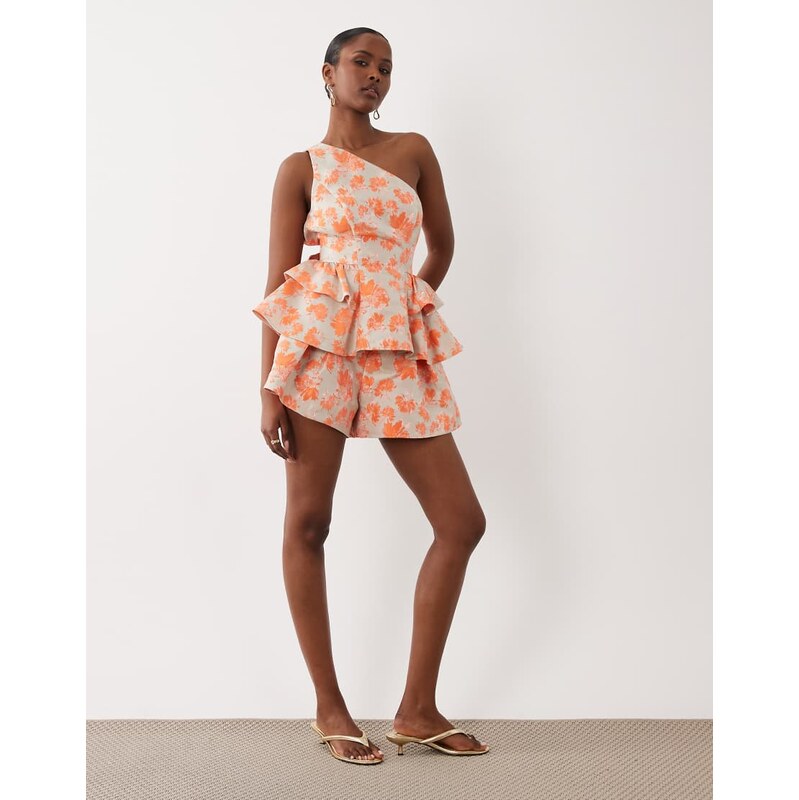 ASOS LUXE co-ord jacquard shorts in orange-Multi